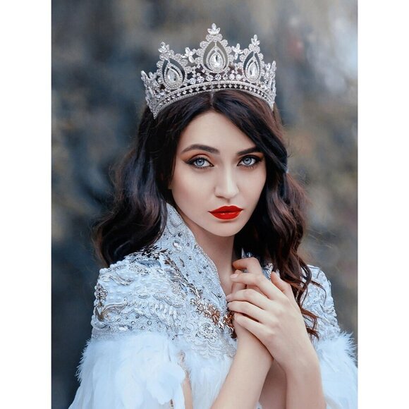Queen Wedding Tiara for Women Crystal Crown Bridal Prom Quinceanera Accessories main image 7